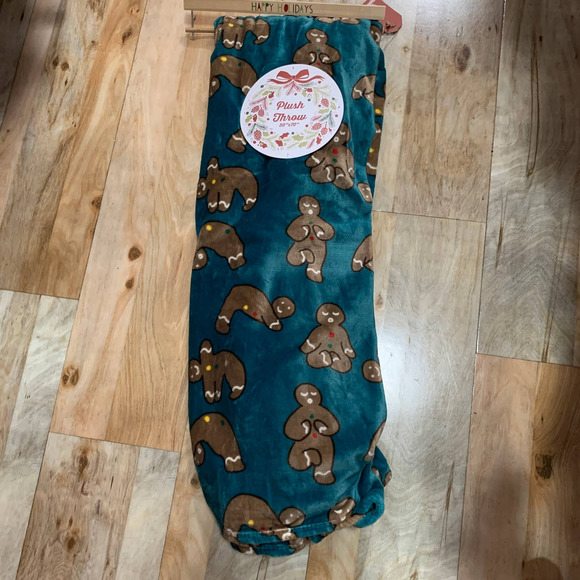 Christmas Gingerbread Man Plush Yoga Throw Plush Oversized Blanket Holiday brown - Picture 2 of 9